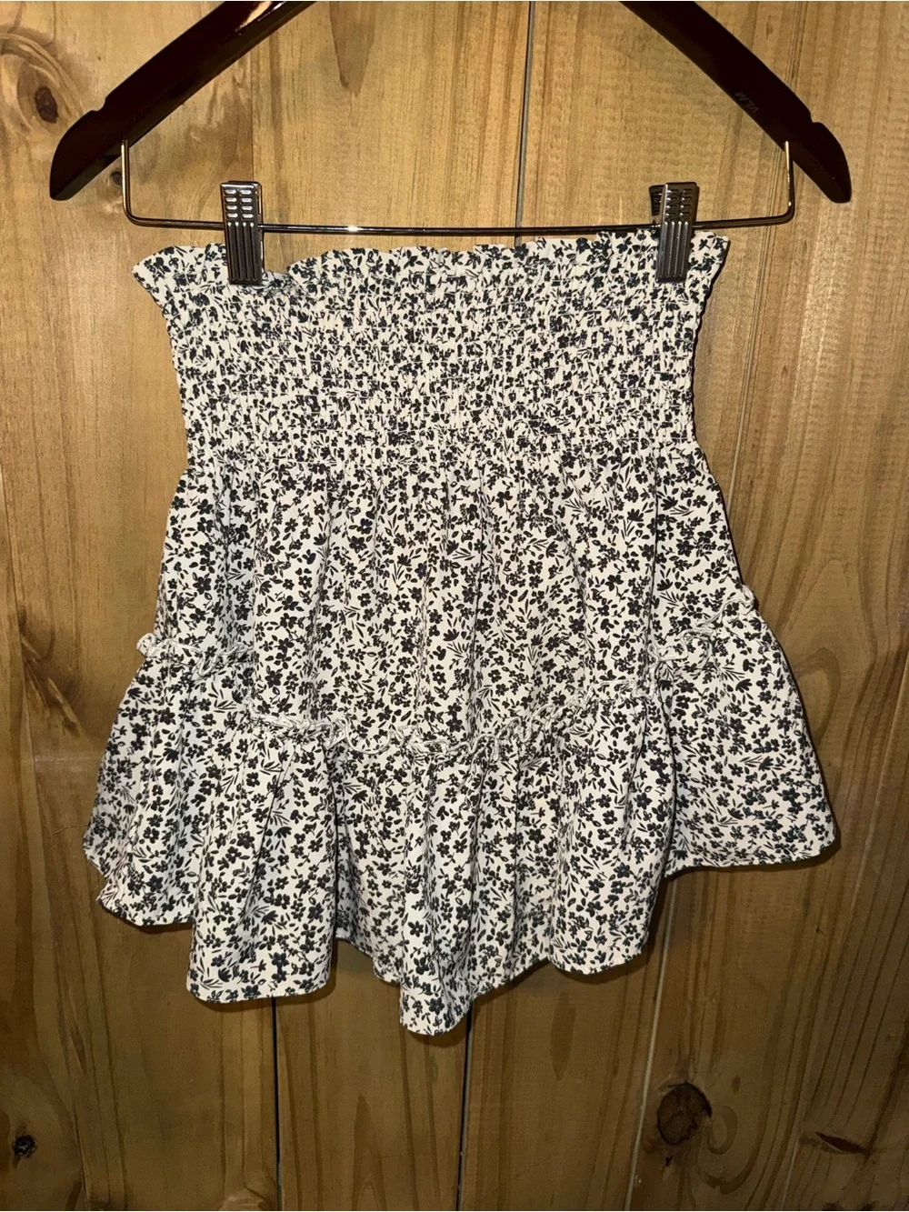 Altar'd State White Mini Skirt with Black Floral Print